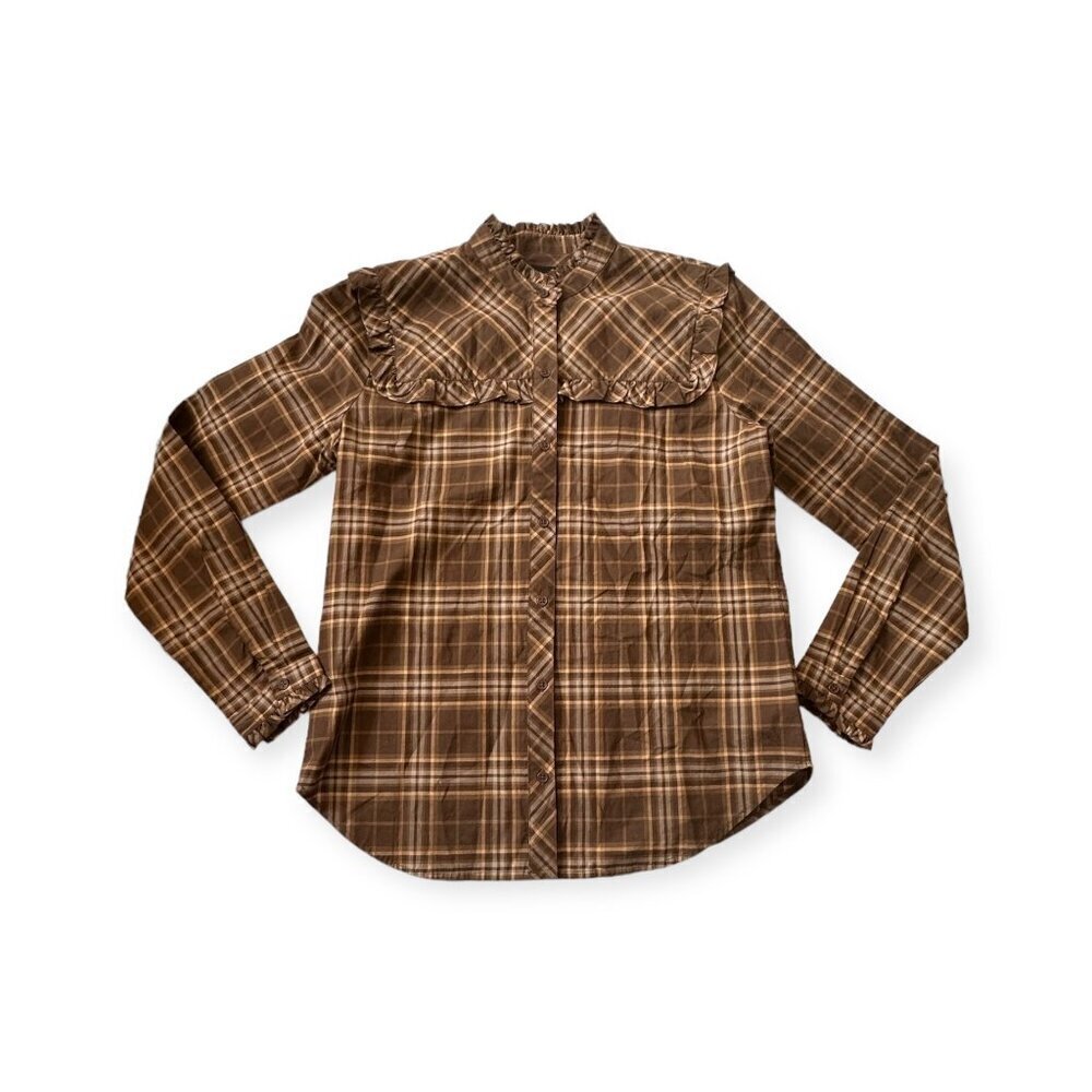 Nili Lotan Brown Plaid Celina Blouse, New With Tag, Size S - Picture 7 of 15